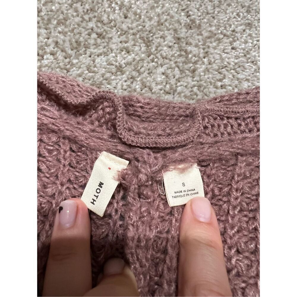 Anthropologie moth cardigan sweater scalloped edge waffle knit boho size S - Picture 5 of 10